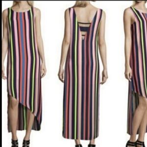 Project RUNWAY Asymmetrical Striped Dress - Pink, Blue, Green Small